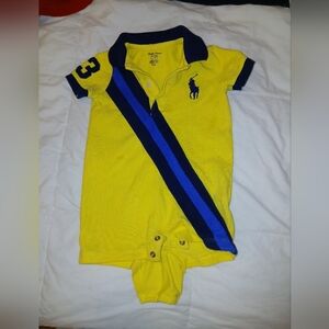 Ralph Lauren Boys Onesie Big Pony Polo in Yellow with Blue Accents
